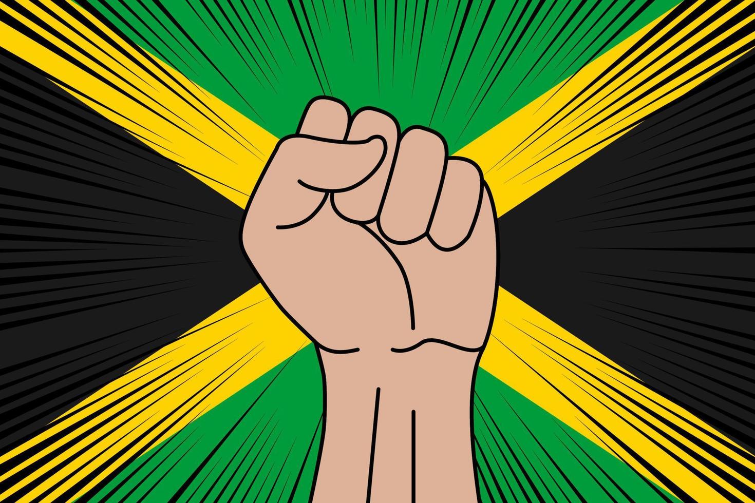 Human fist clenched symbol on flag of Jamaica vector