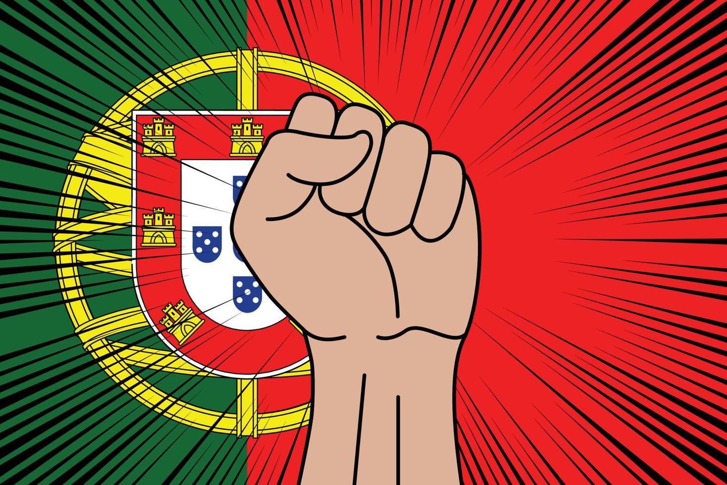 Human fist clenched symbol on flag of Portugal vector
