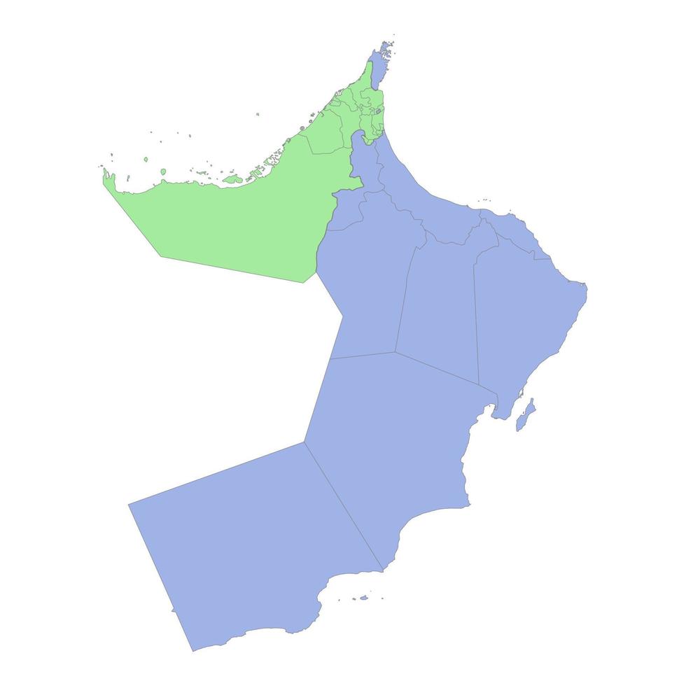 High quality political map of United Arab Emirates and Oman with borders of the regions or provinces vector
