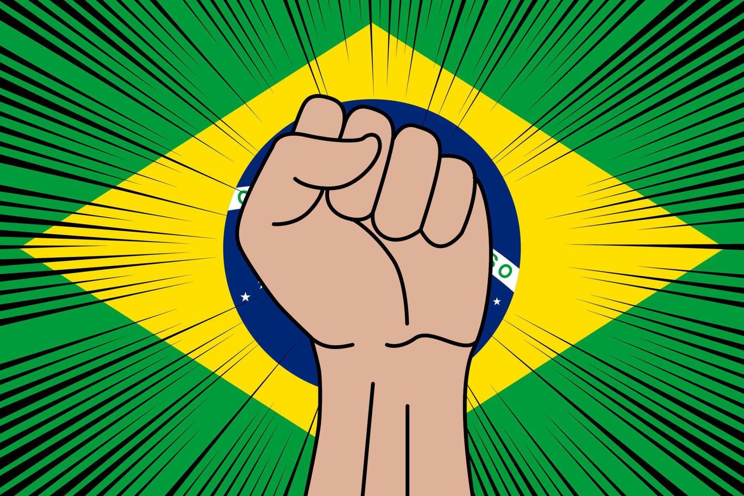 Human fist clenched symbol on flag of Brazil vector