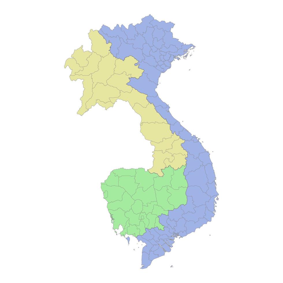 High quality political map of Vietnam,Cambodia and Laos with borders of the regions or provinces