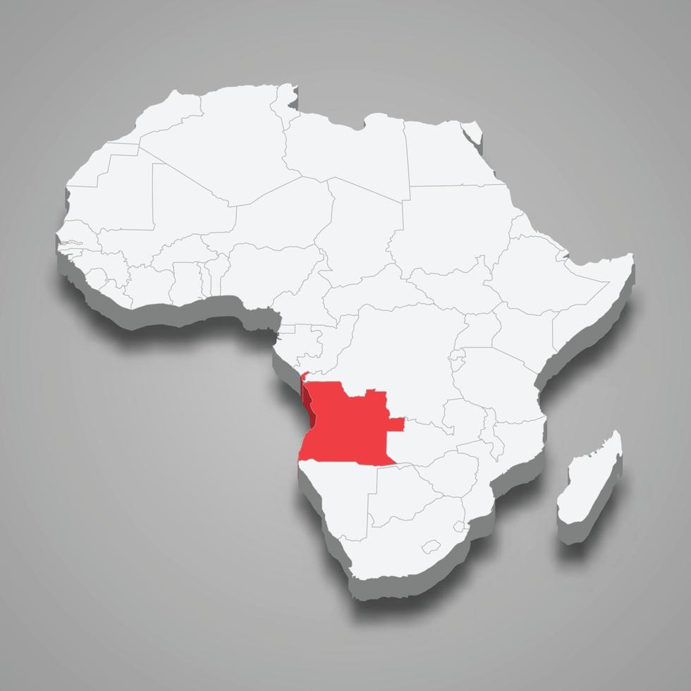 Angola country location within Africa. 3d map vector