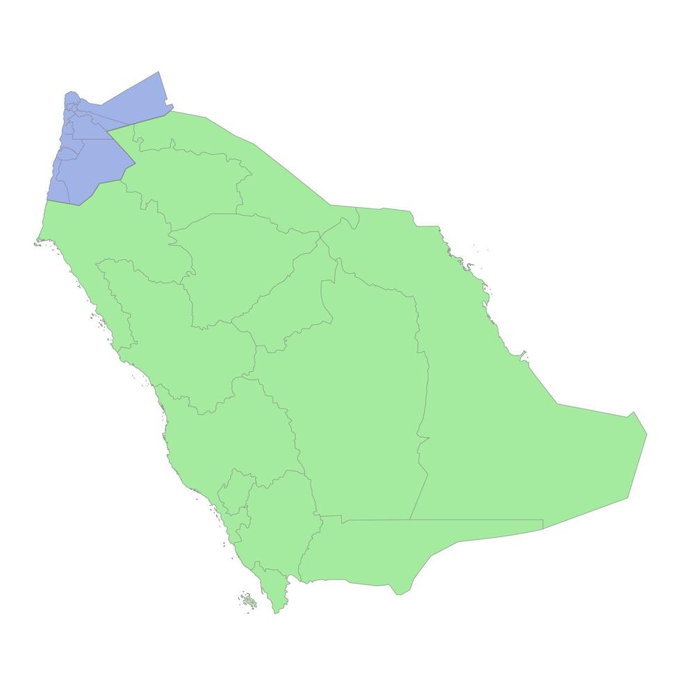 High quality political map of Saudi Arabia and Jordan with borders of the regions or provinces vector