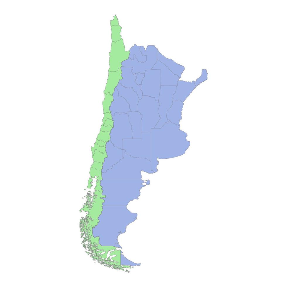 alto calidad político mapa de argentina y Chile con fronteras de el regiones o provincias vector