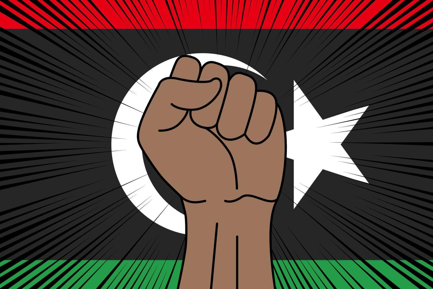 Human fist clenched symbol on flag of Libya vector