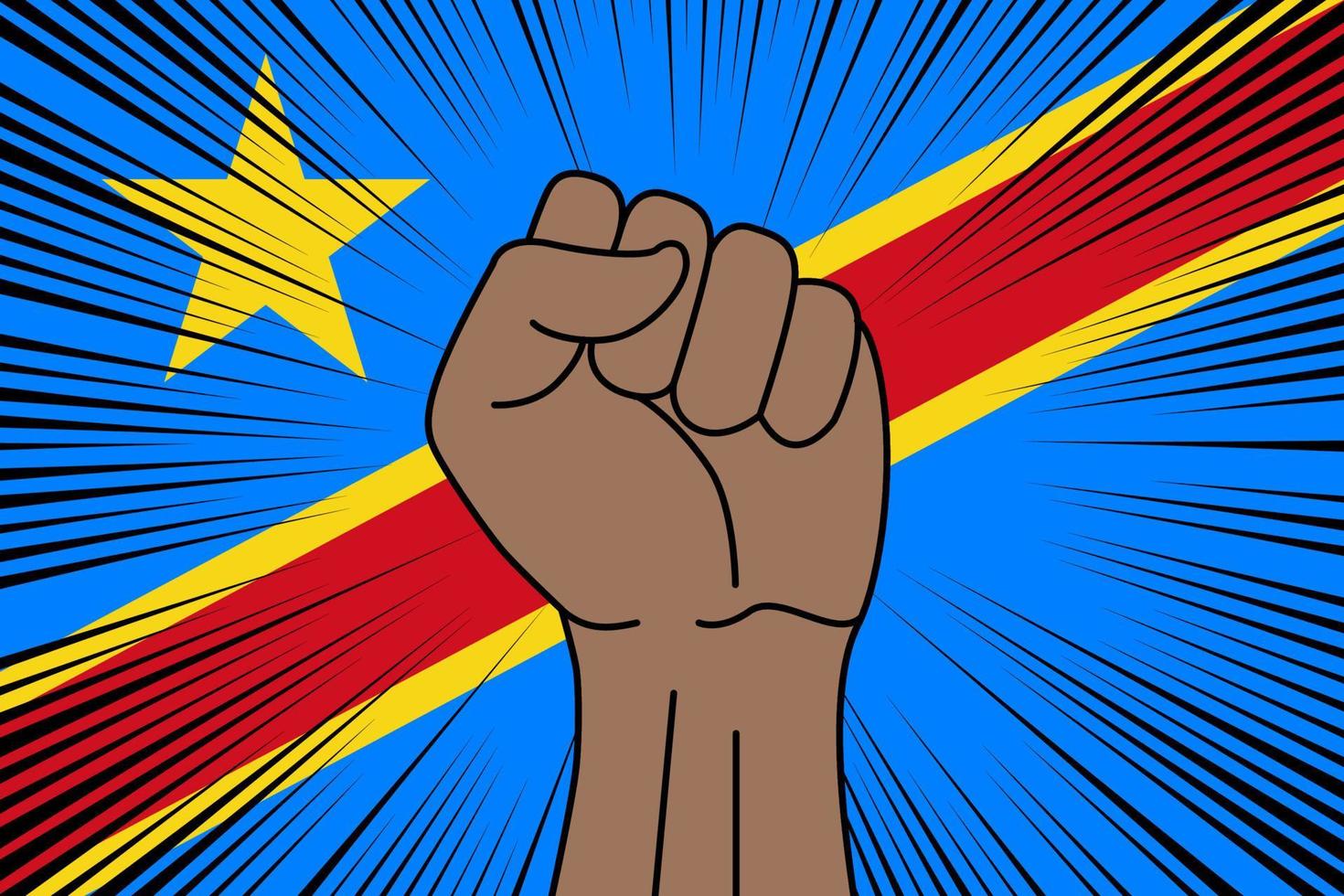 Human fist clenched symbol on flag of DR Congo vector