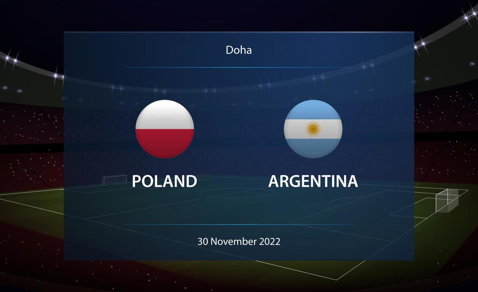 Poland vs Argentina. Football scoreboard broadcast graphic vector