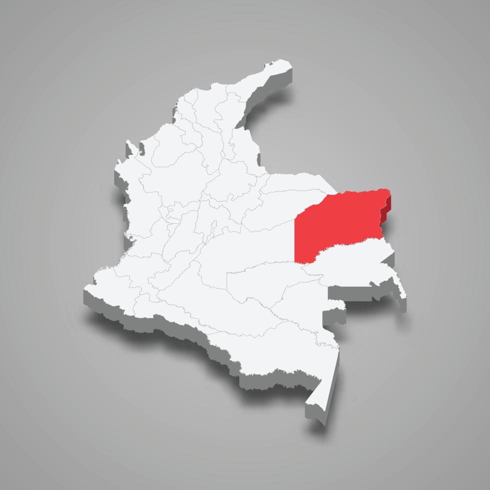 Vichada region location within Colombia 3d map vector