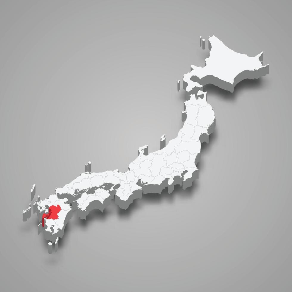 Kumamoto region location within Japan 3d map vector