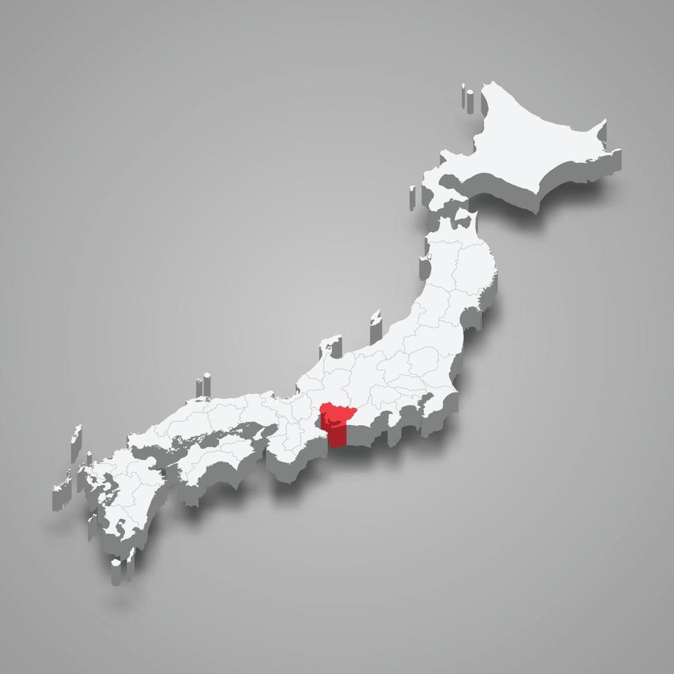Aichi region location within Japan 3d map vector