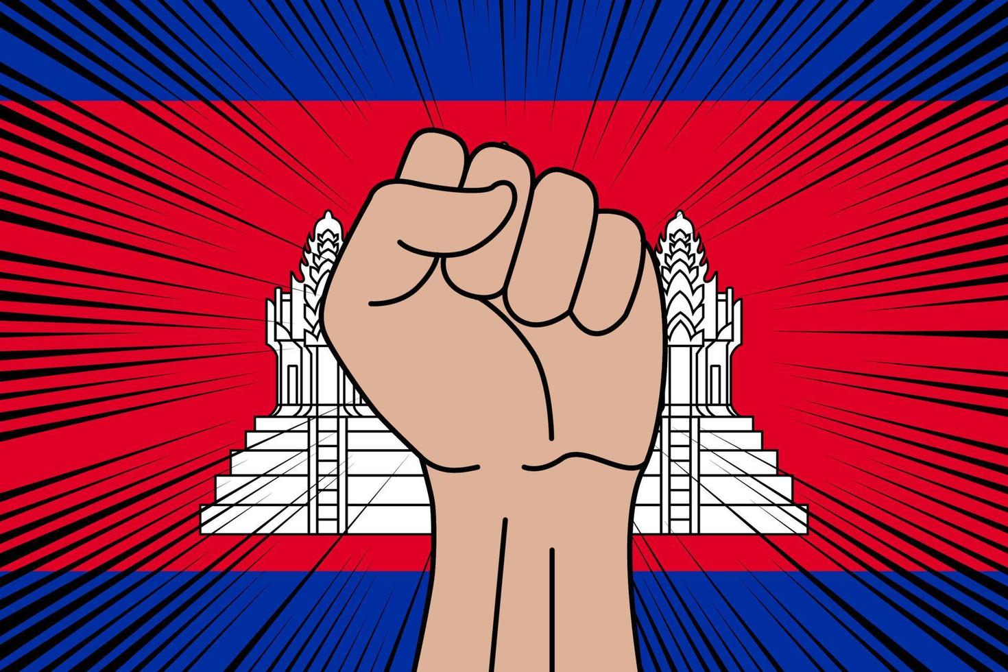 Human fist clenched symbol on flag of Cambodia vector