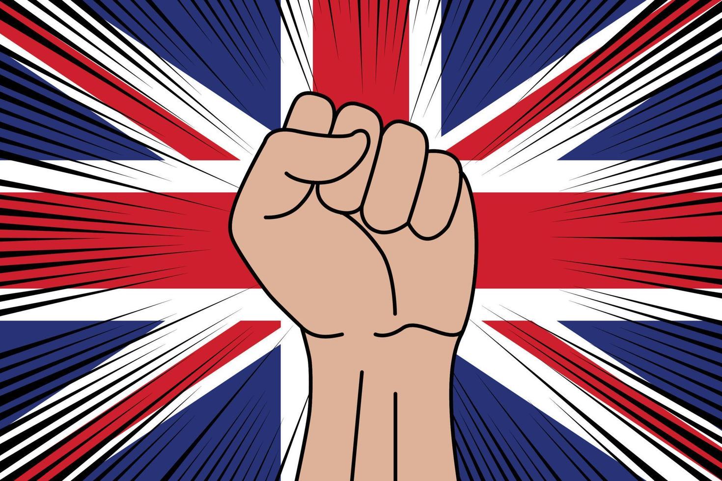 Human fist clenched symbol on flag of United Kingdom vector