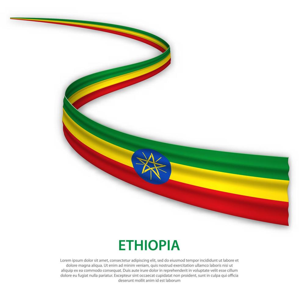 Waving ribbon or banner with flag of Ethiopia vector