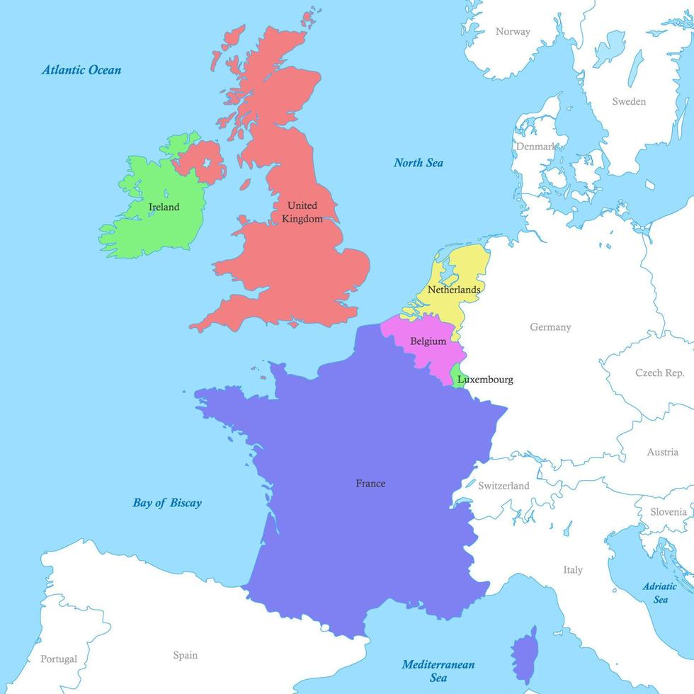 mapa de occidental Europa con fronteras de el países. vector