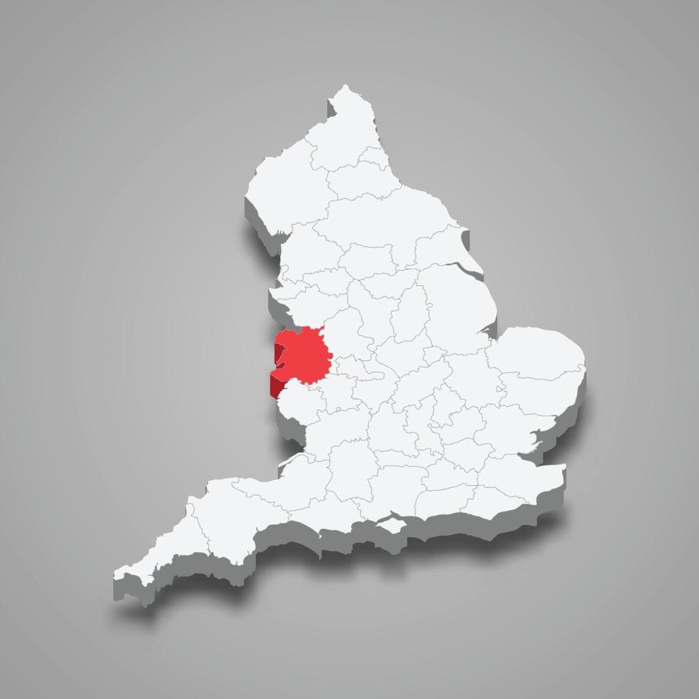Shropshire county location within England 3d map vector