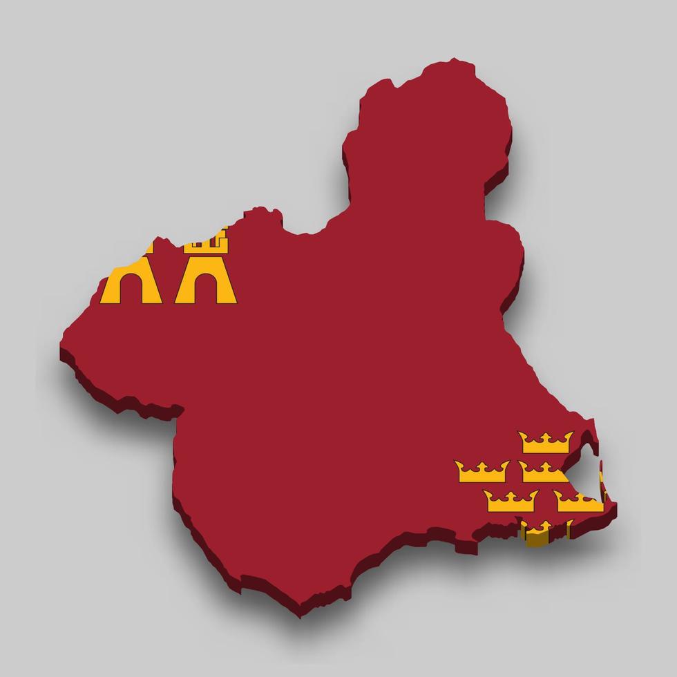 3d isométrica mapa de Murcia es un región de España vector