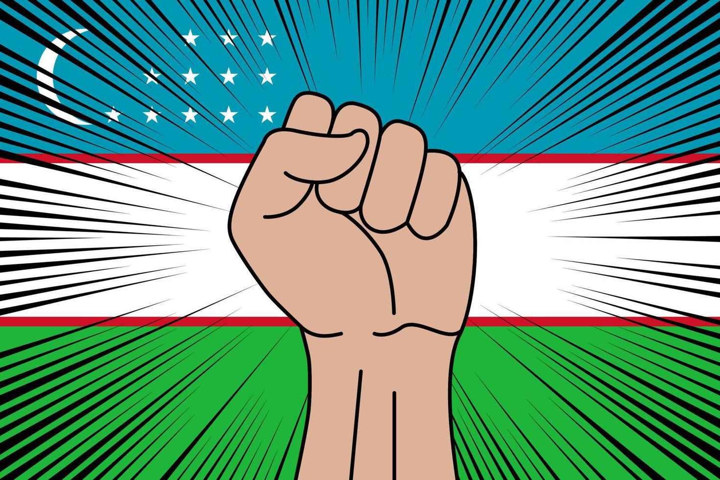 Human fist clenched symbol on flag of Uzbekistan vector