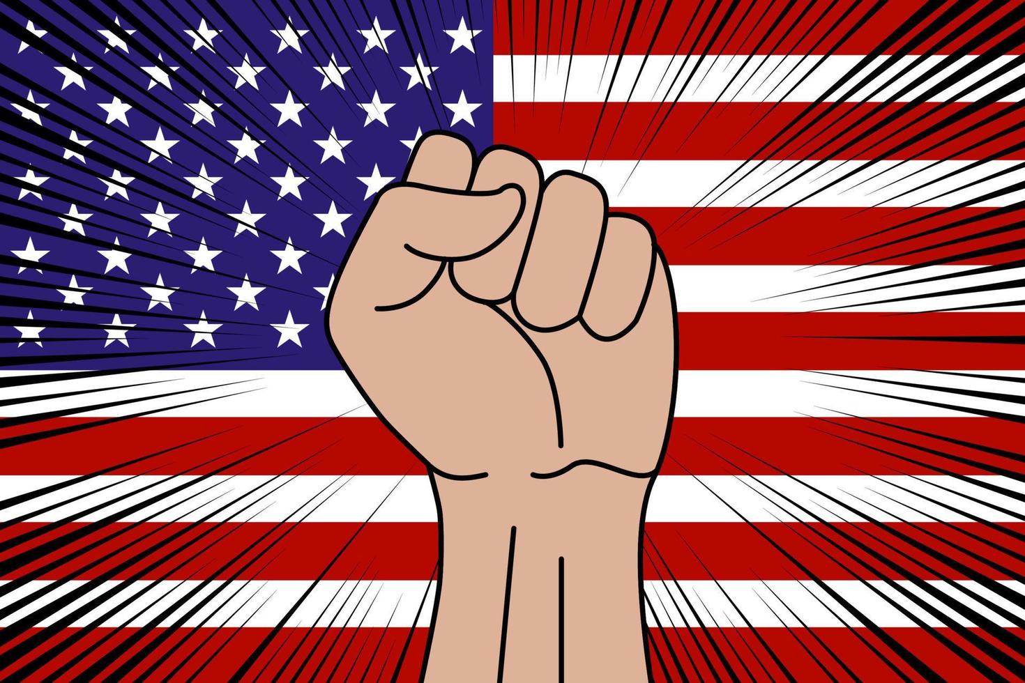 Human fist clenched symbol on flag of United States vector