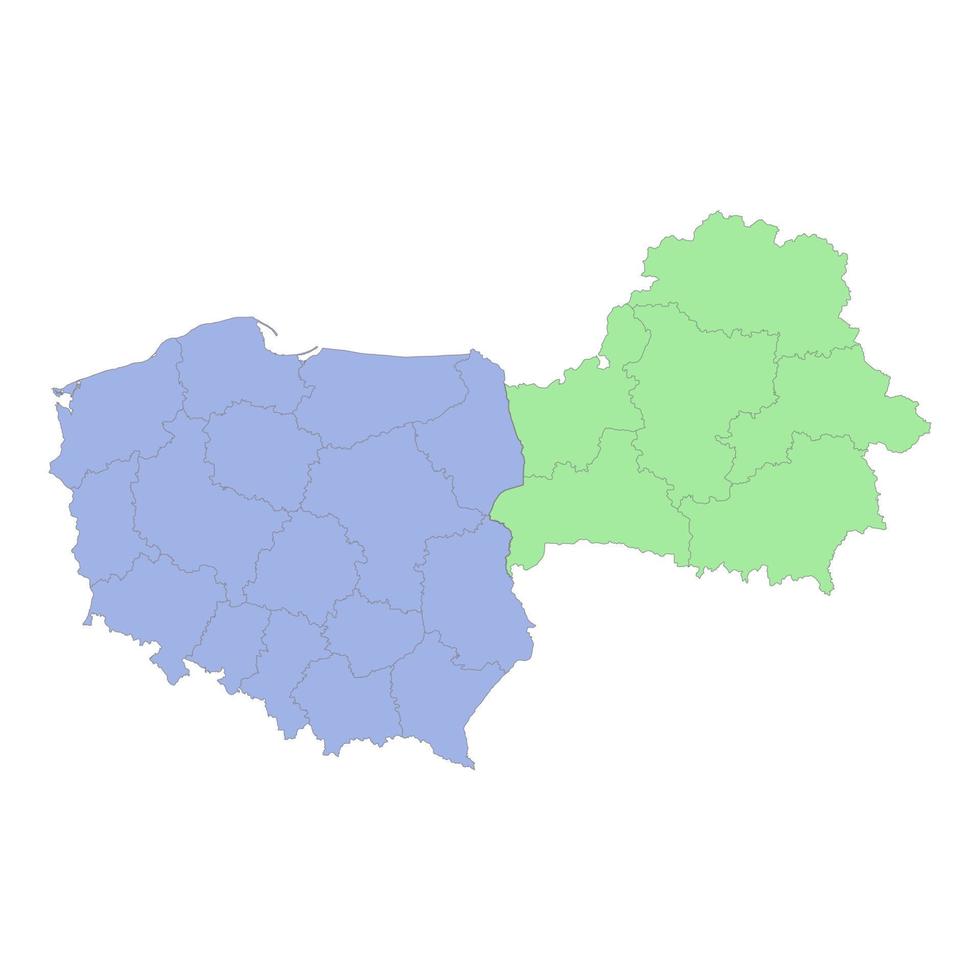 High quality political map of Poland and Belarus with borders of the regions or provinces vector