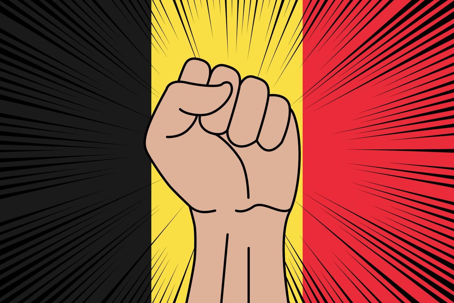 Human fist clenched symbol on flag of Belgium vector