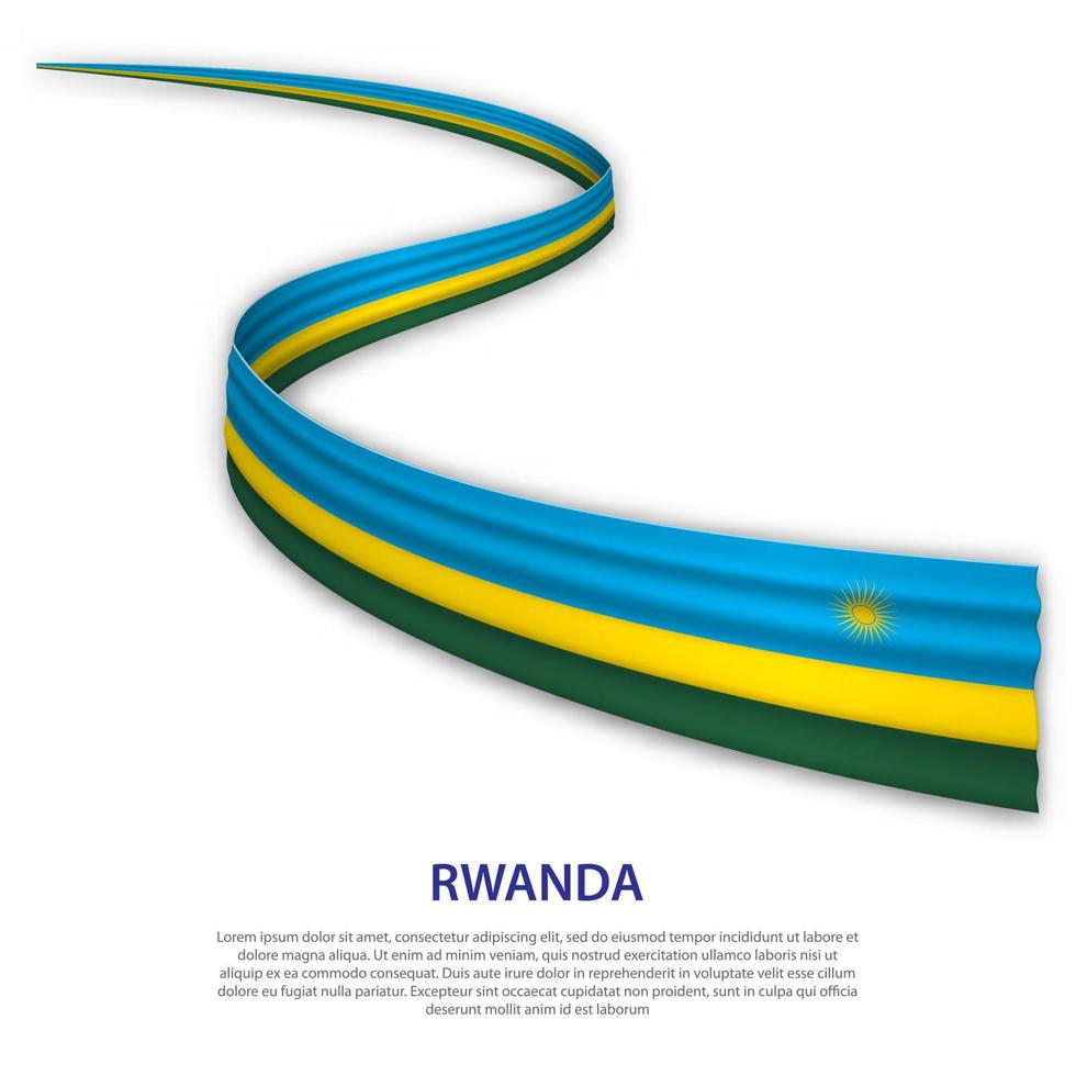 Waving ribbon or banner with flag of Rwanda vector