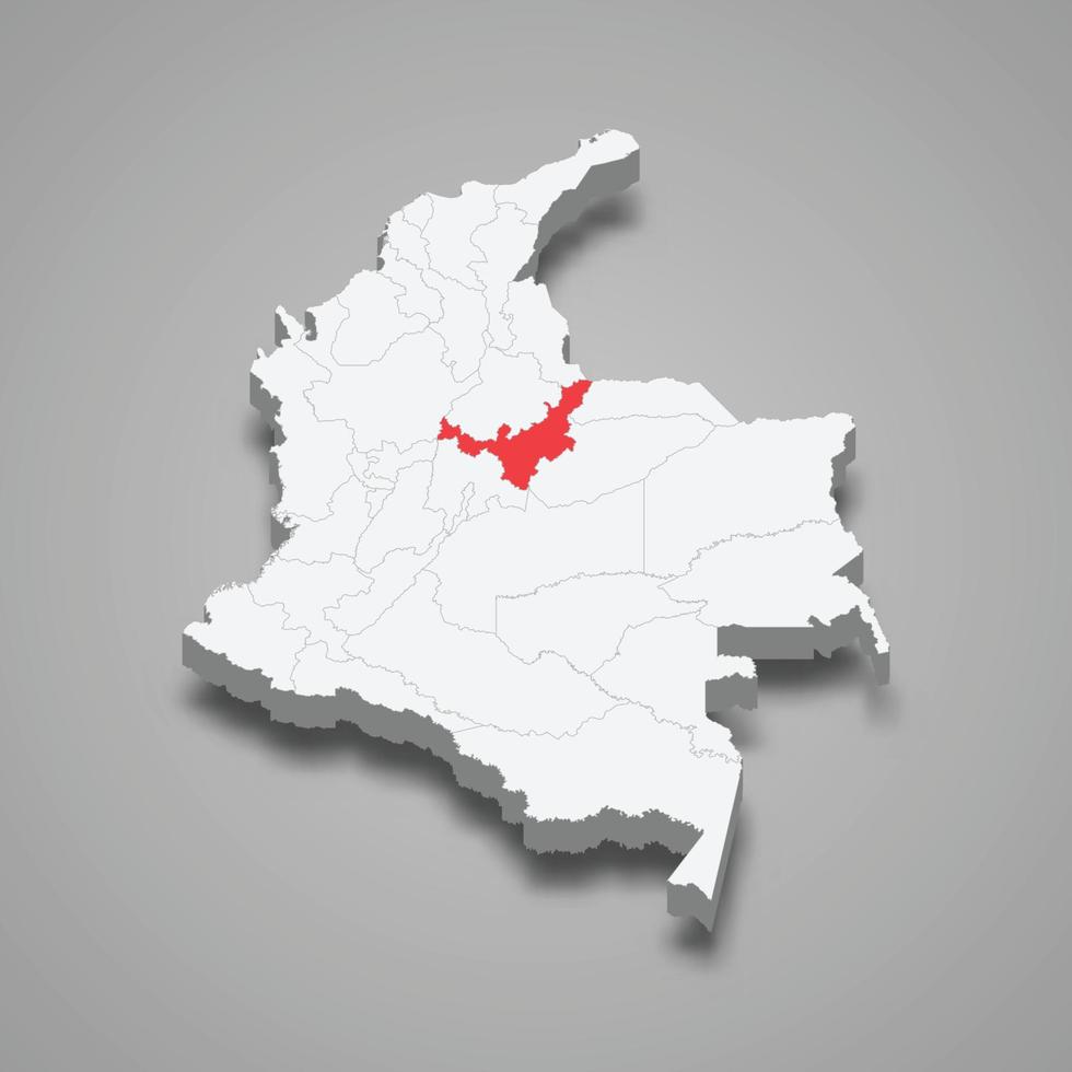 Boyaca region location within Colombia 3d map vector