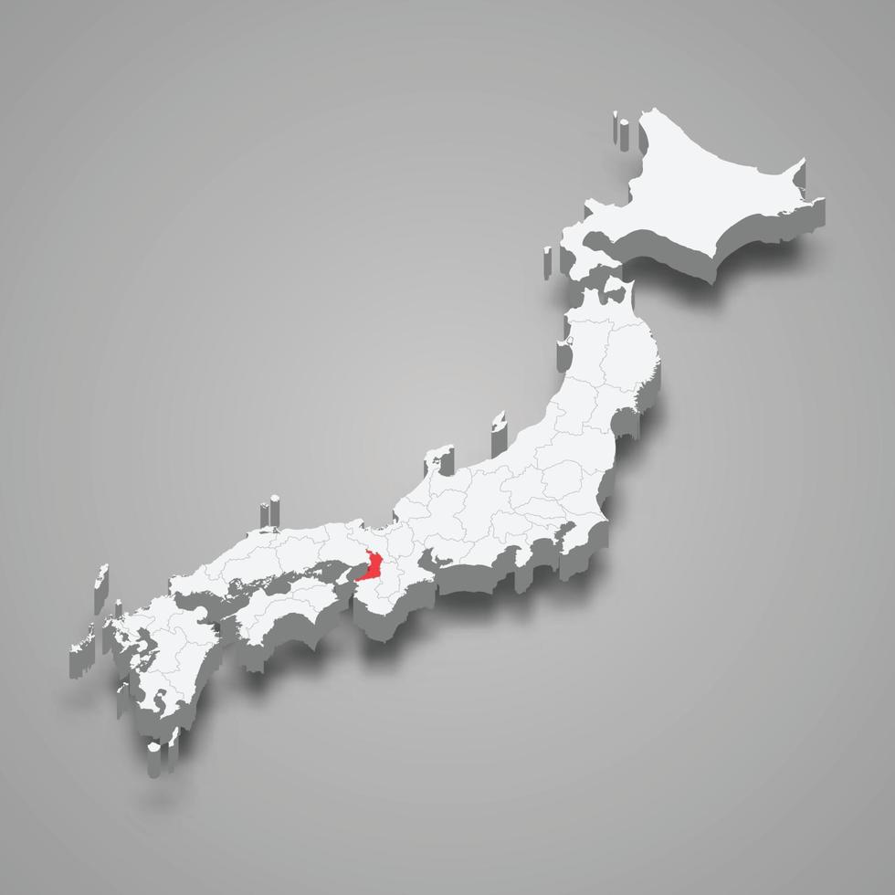 Osaka region location within Japan 3d map vector