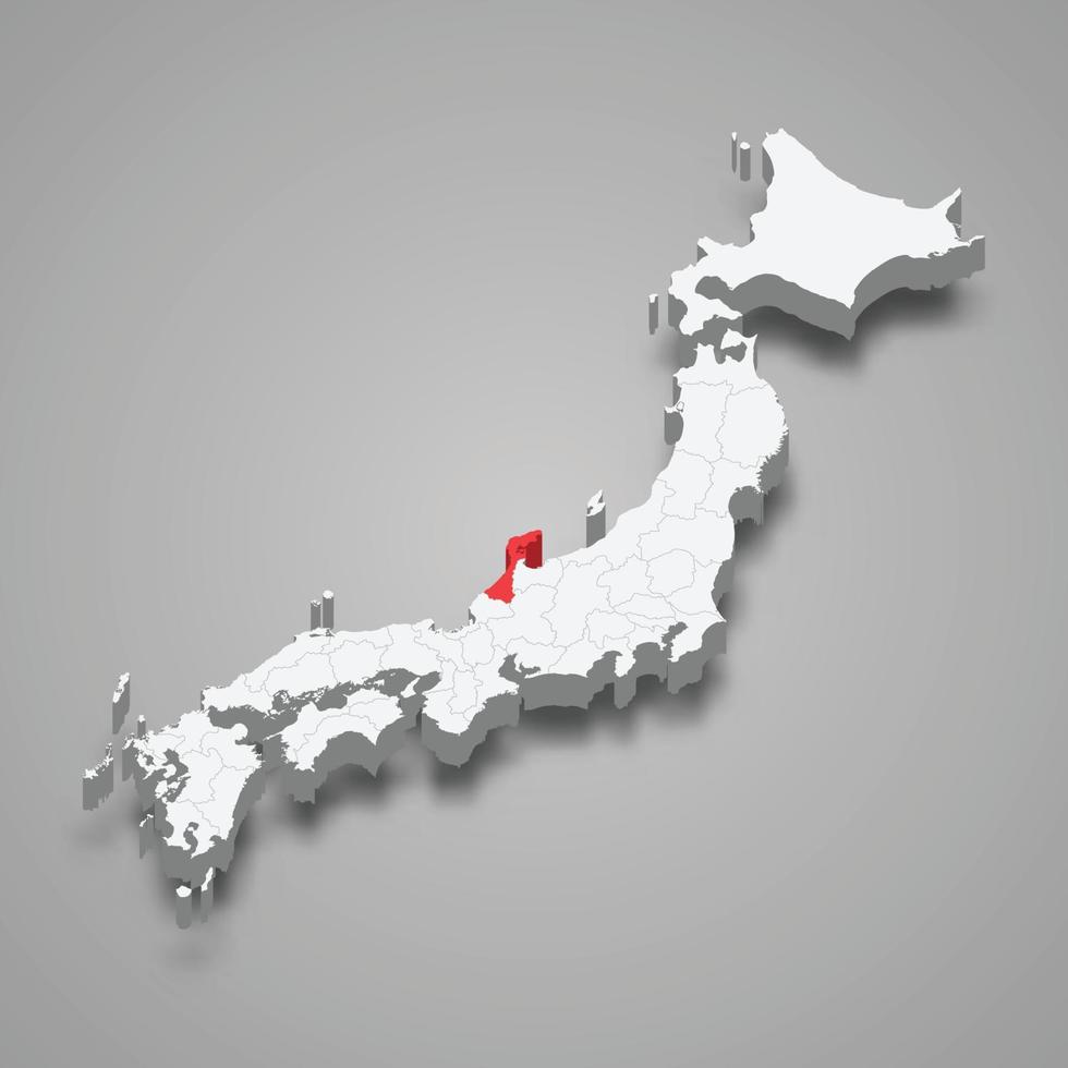 Ishikawa region location within Japan 3d map vector