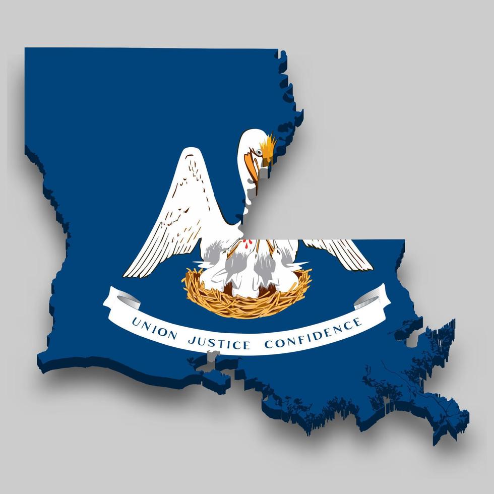 3d isometric Map of Louisiana is a state of United States vector