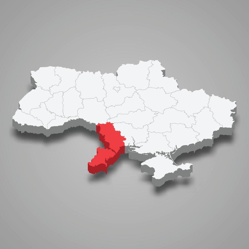 Odesa Oblast. Region location within Ukraine 3d map vector