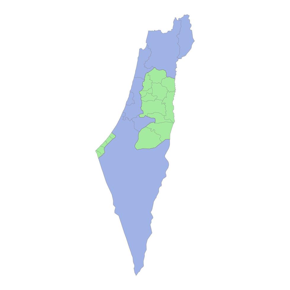 High quality political map of Israel and Palestine with borders of the regions or provinces vector
