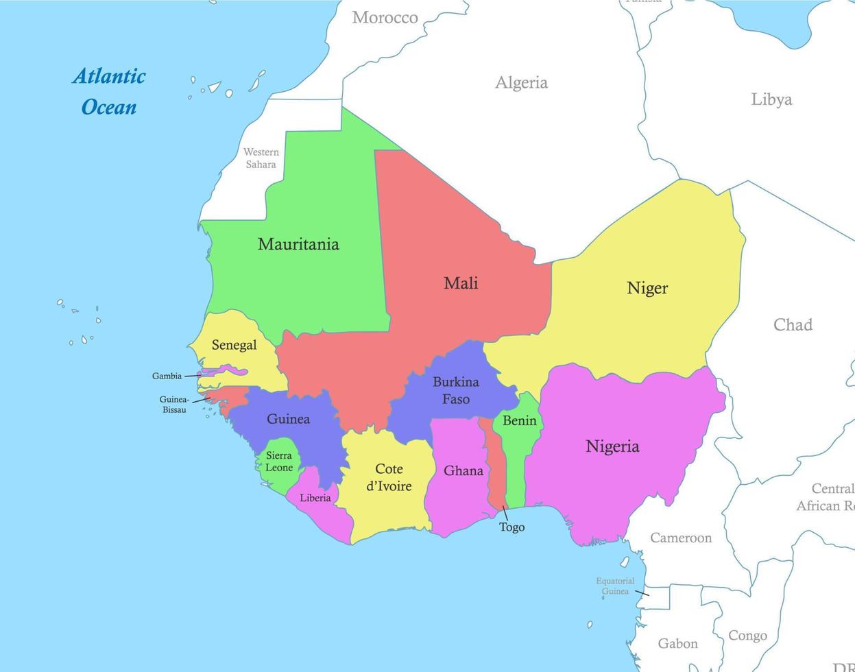 mapa de occidental África con fronteras de el estados vector