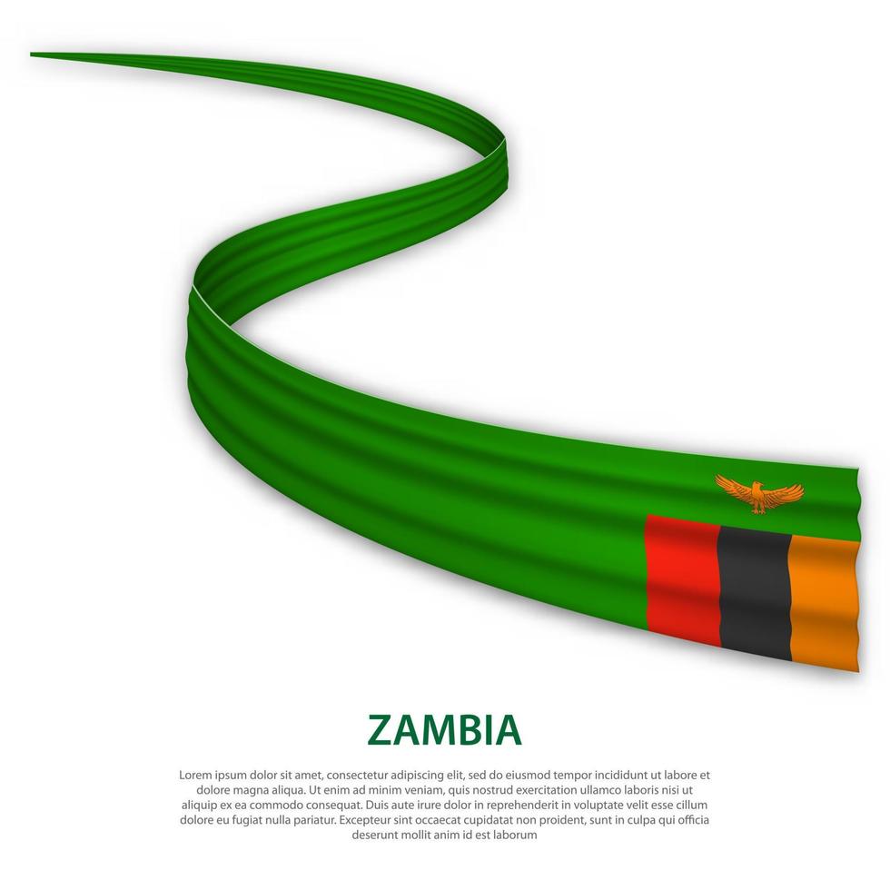 Waving ribbon or banner with flag of Zambia vector