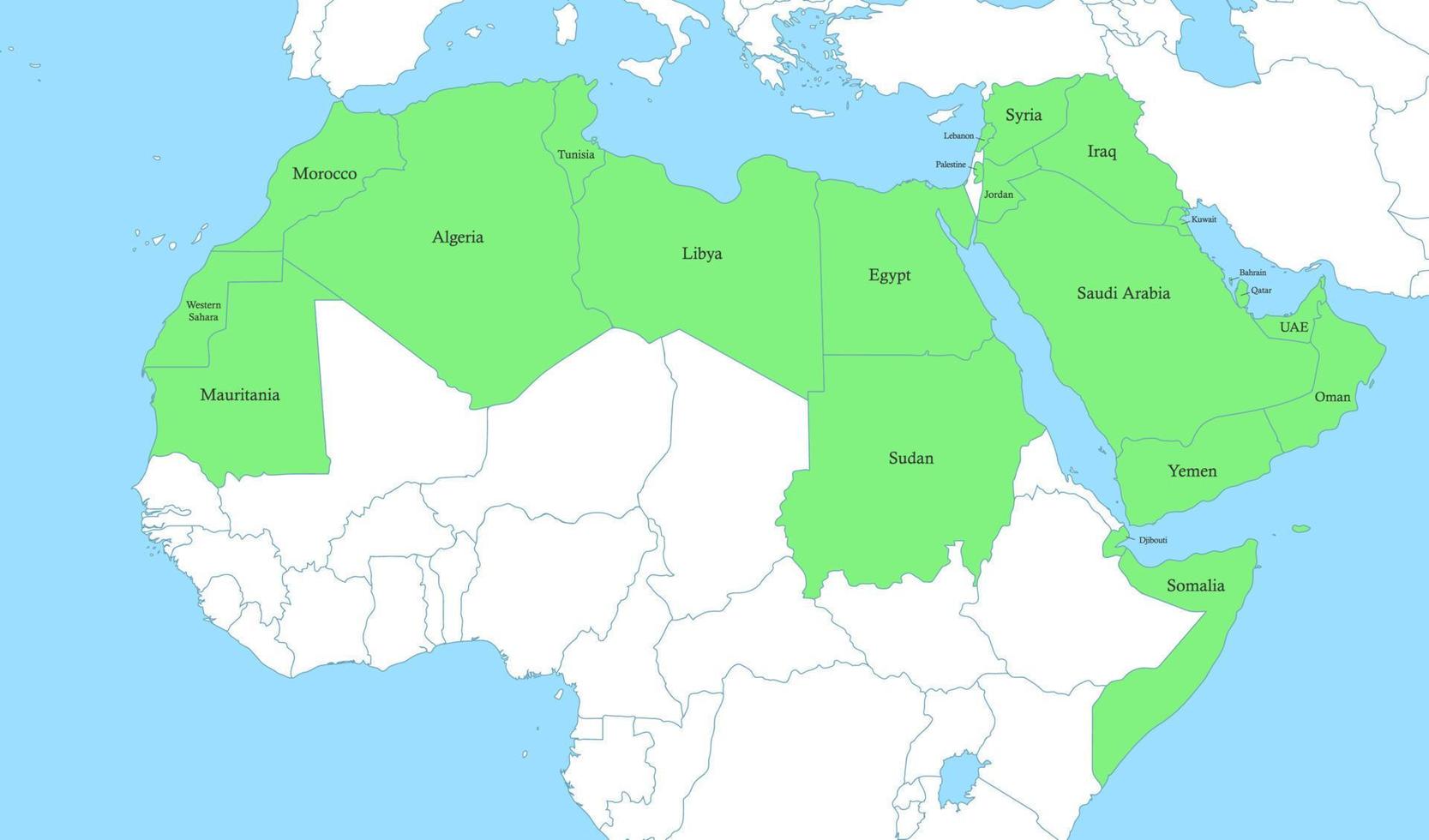 Map Of Arab World With Borders Of The States Vector 