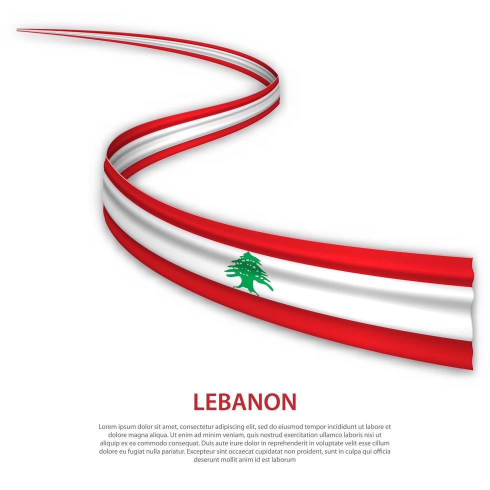 Waving ribbon or banner with flag of Lebanon vector