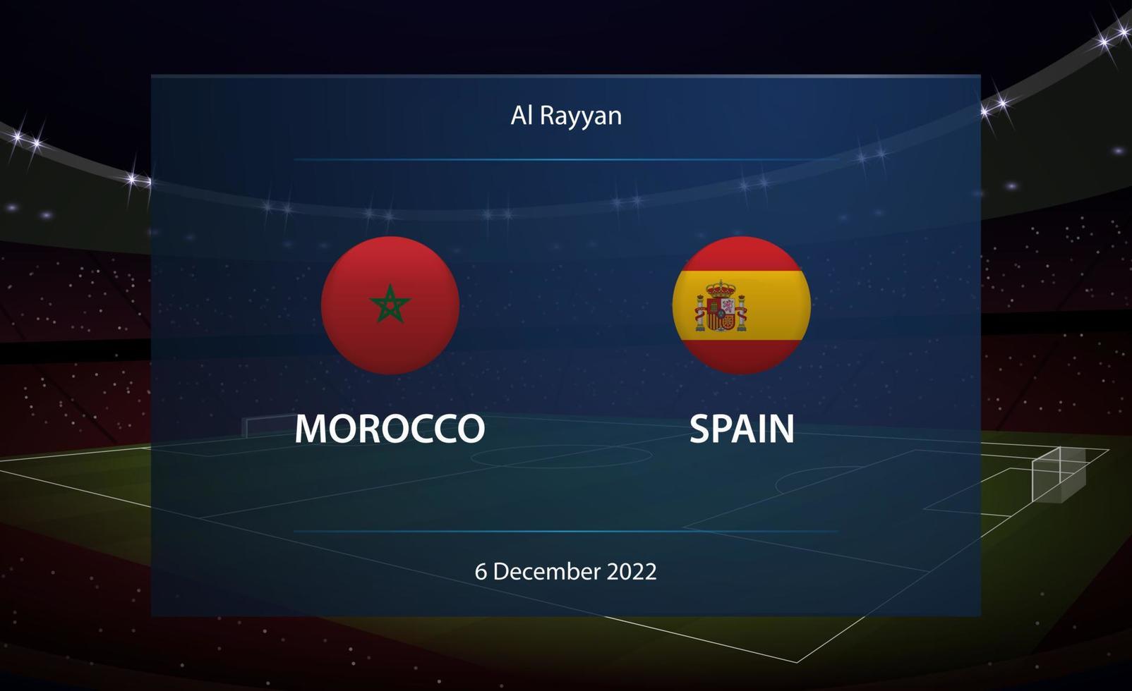 Morocco vs Spain. Football scoreboard broadcast graphic vector