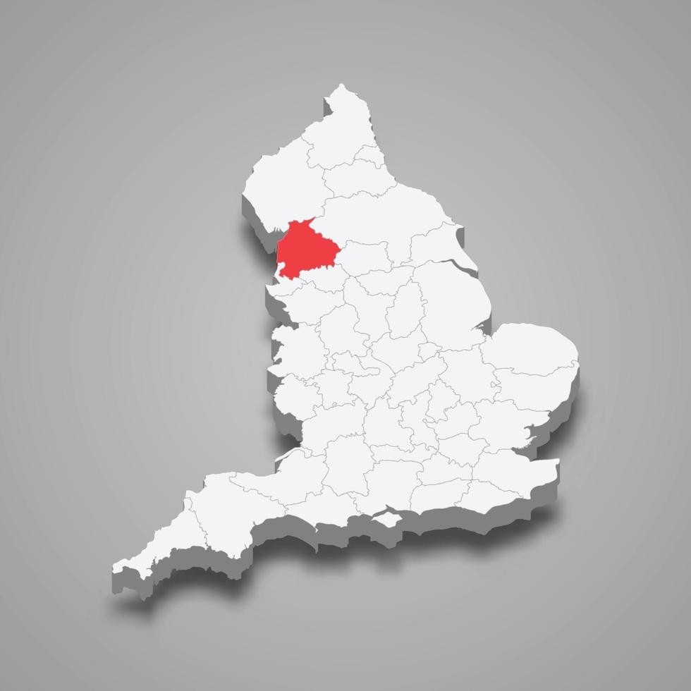 Lancashire county location within England 3d map vector