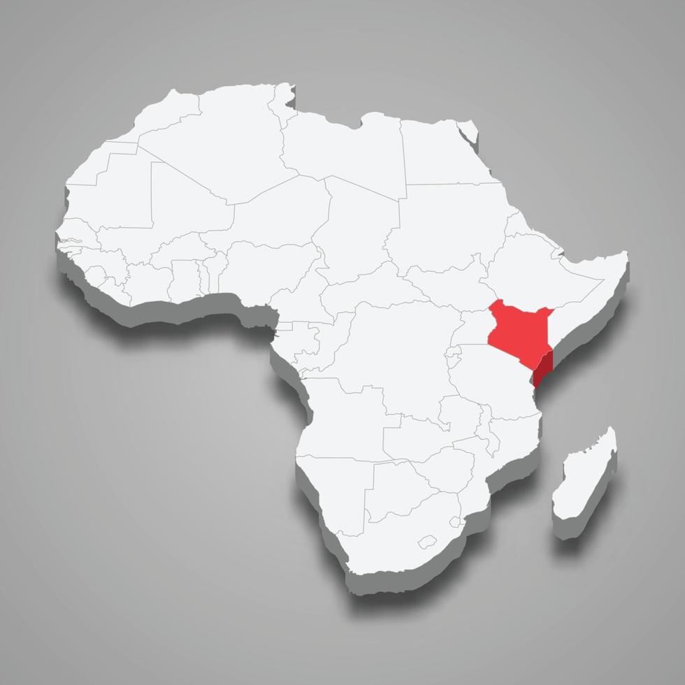 país ubicación dentro África. 3d mapa Kenia vector