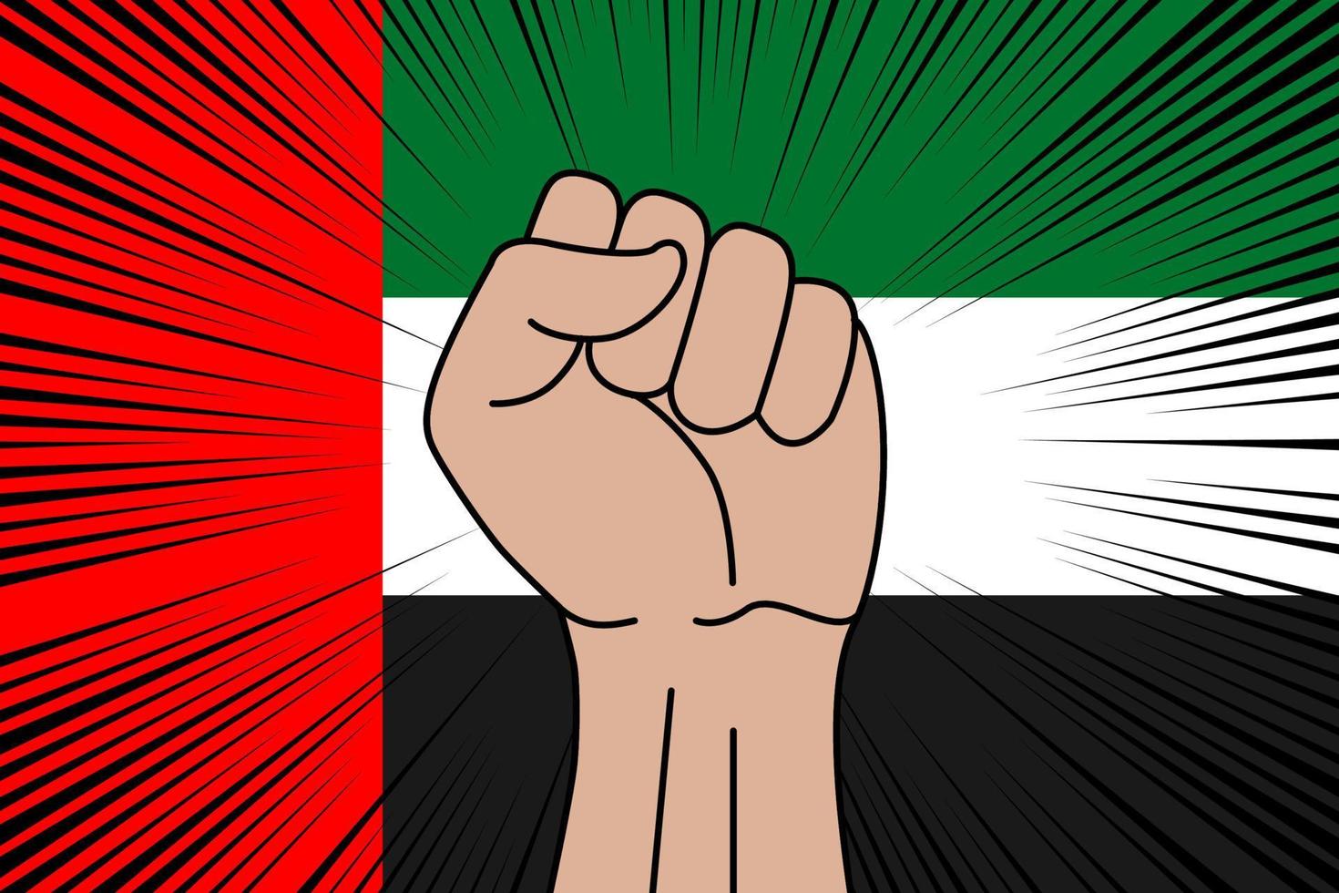 Human fist clenched symbol on flag of United Arab Emirates vector
