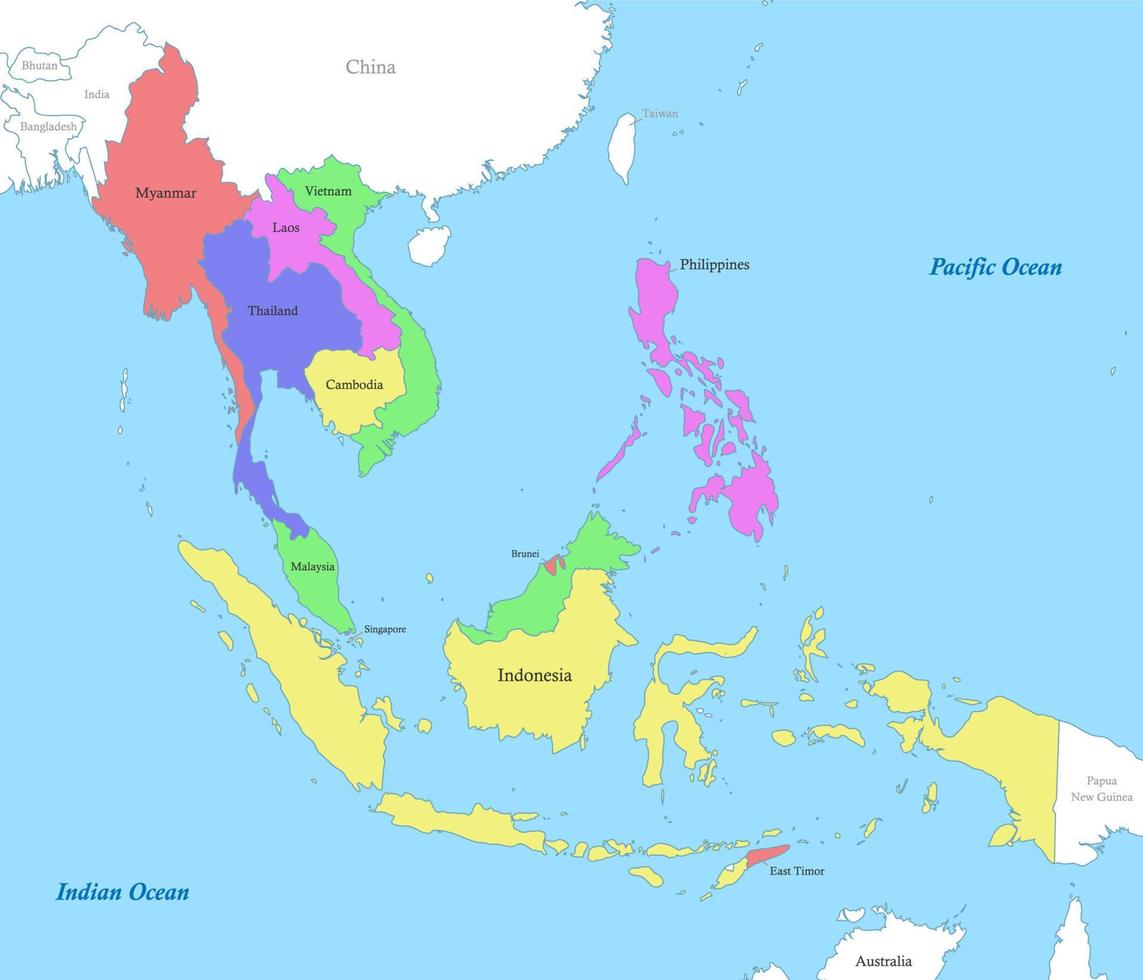 mapa de Sureste Asia con fronteras de el estados vector