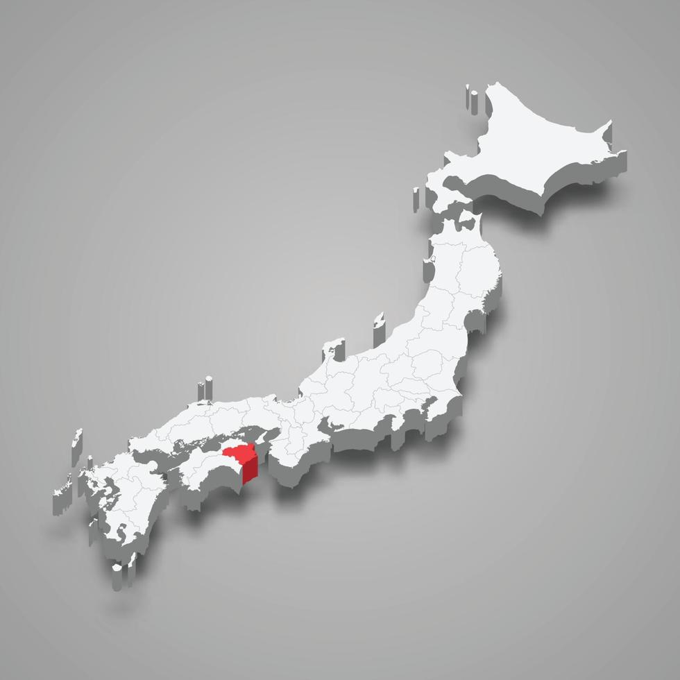 Tokushima region location within Japan 3d map vector