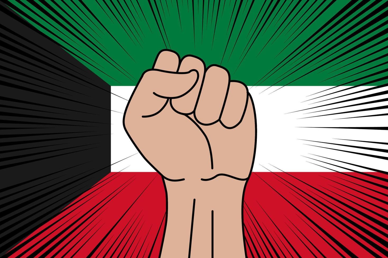 Human fist clenched symbol on flag of Kuwait vector