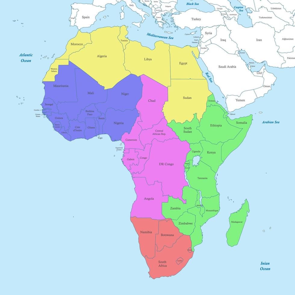 map of Africa with borders of the states. vector