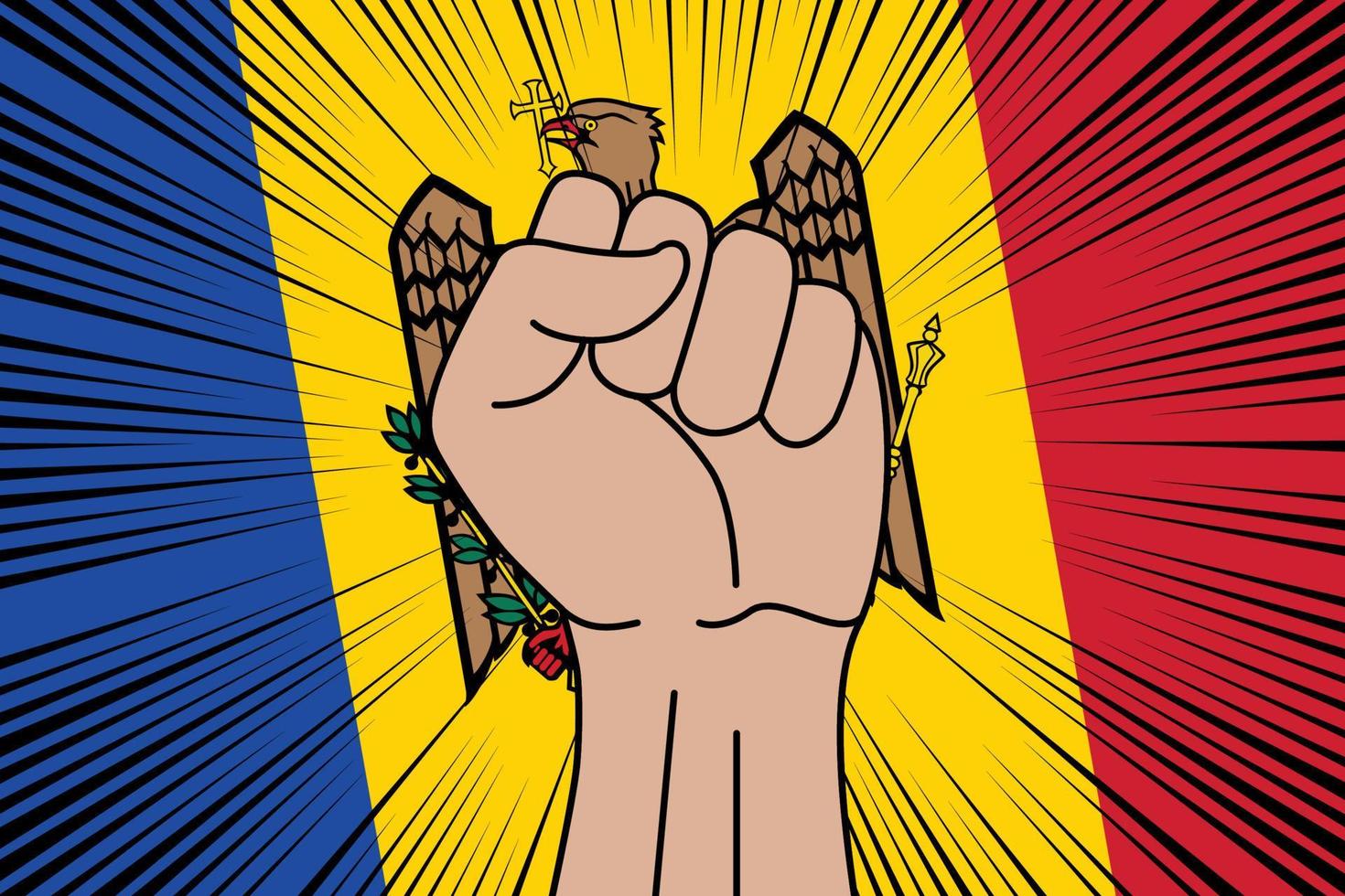 Human fist clenched symbol on flag of Moldova vector