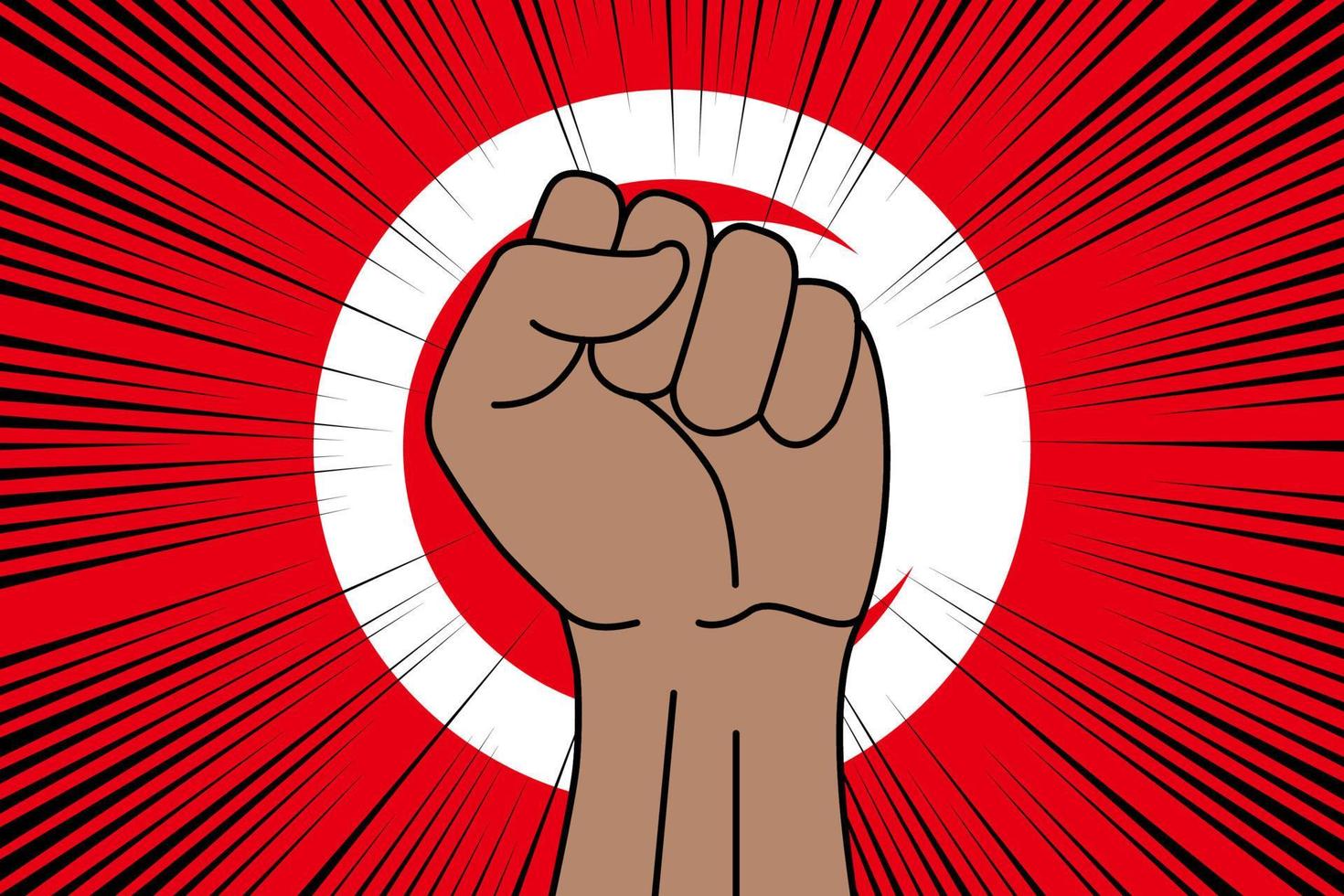 Human fist clenched symbol on flag of Tunisia vector