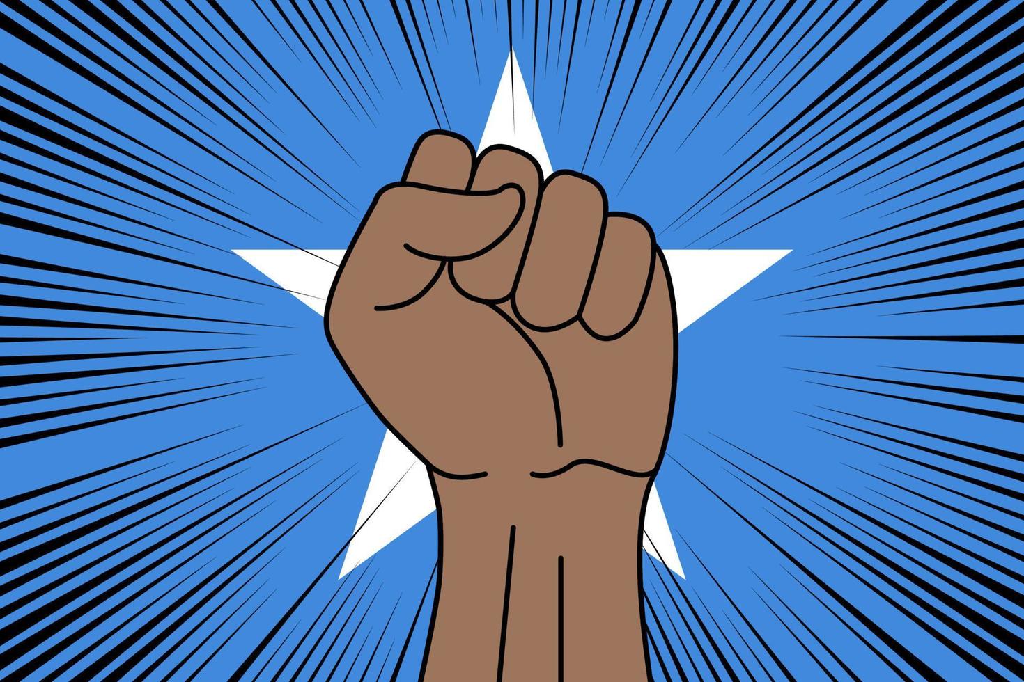 Human fist clenched symbol on flag of Somalia vector