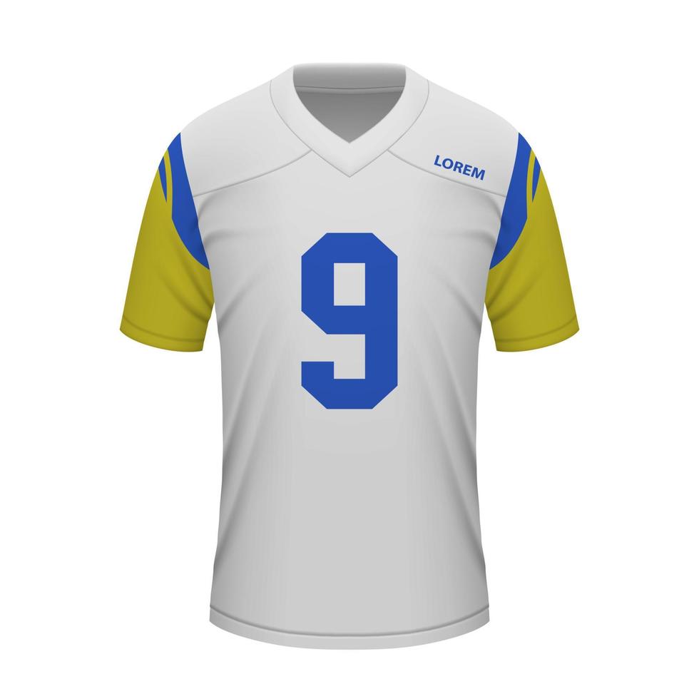 Realistic football away jersey Los Angeles Rams, shirt template vector