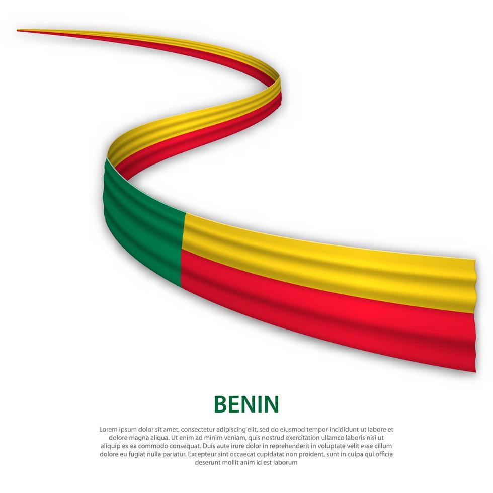 Waving ribbon or banner with flag of Benin vector