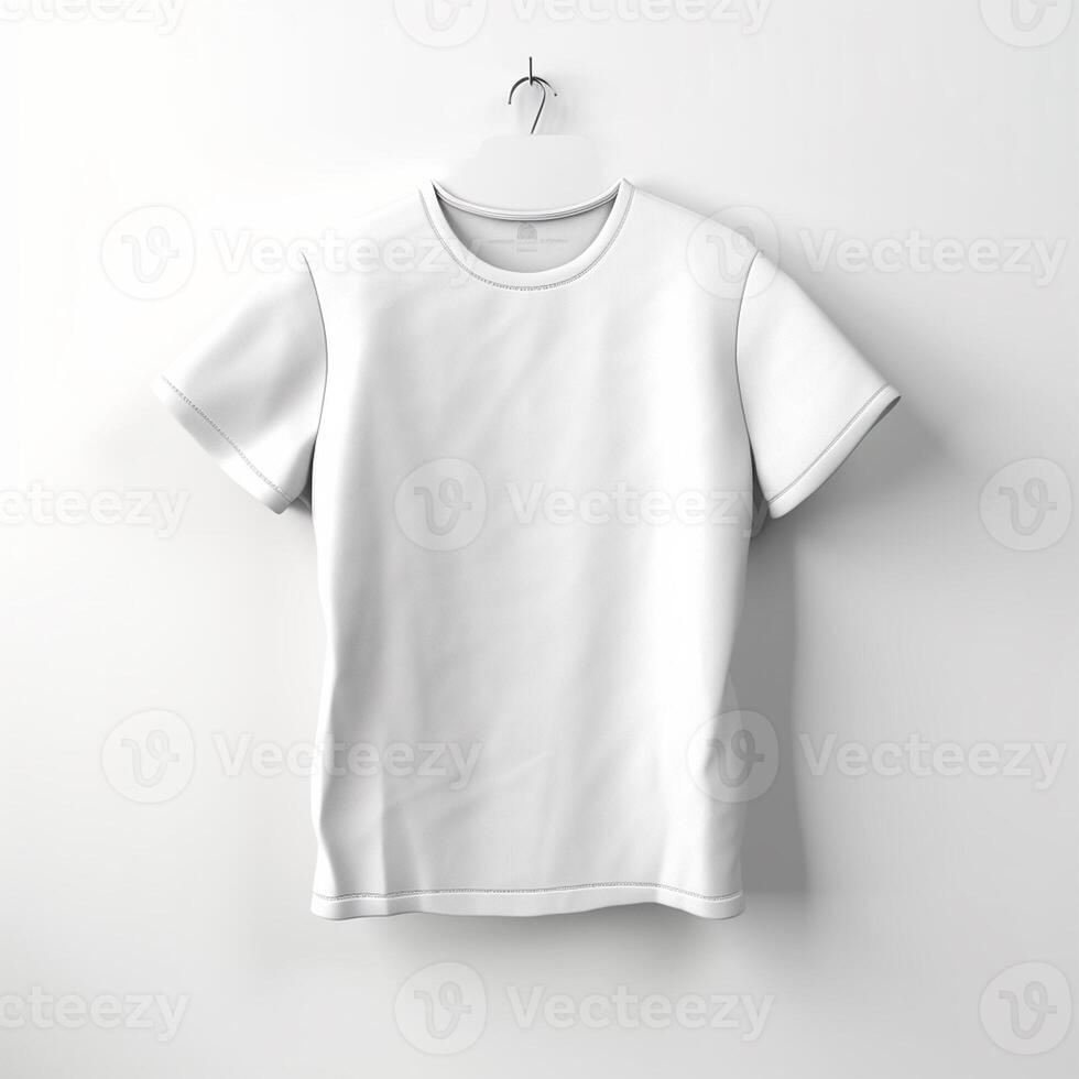 blanco camiseta Bosquejo aislado en gris antecedentes. 3d representación ai generado obra de arte foto