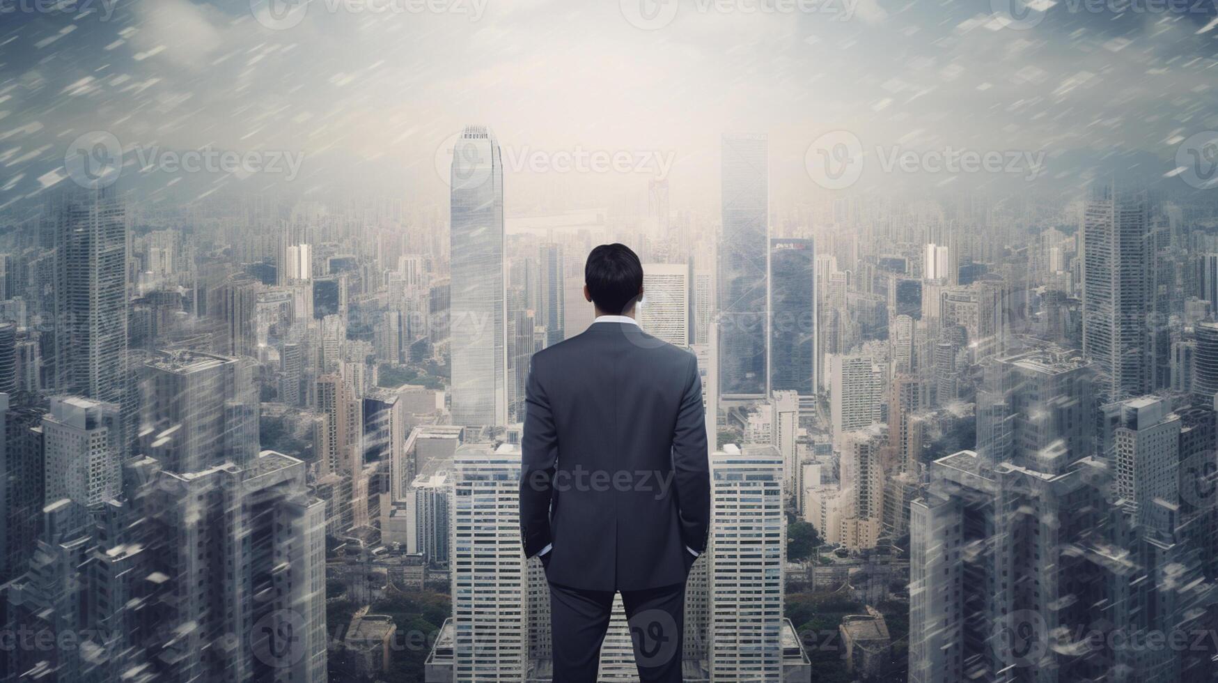 Young Entrepreneur Standing Proud in Front of Office Buildings, artwork photo